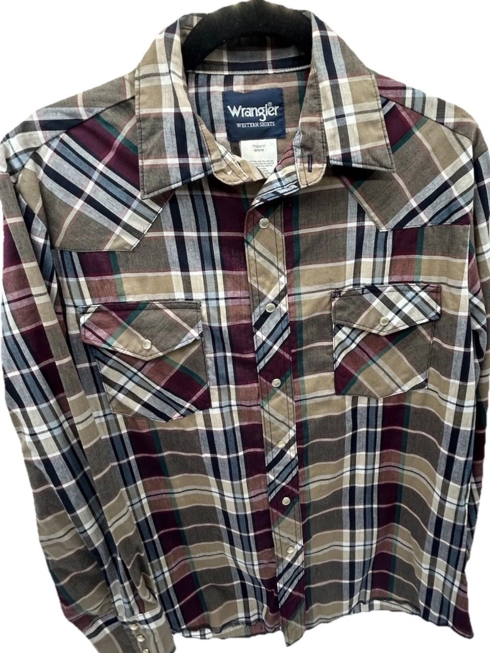 Wrangler Olive, Burgundy & Navy Plaid Western Button-Down Shirt